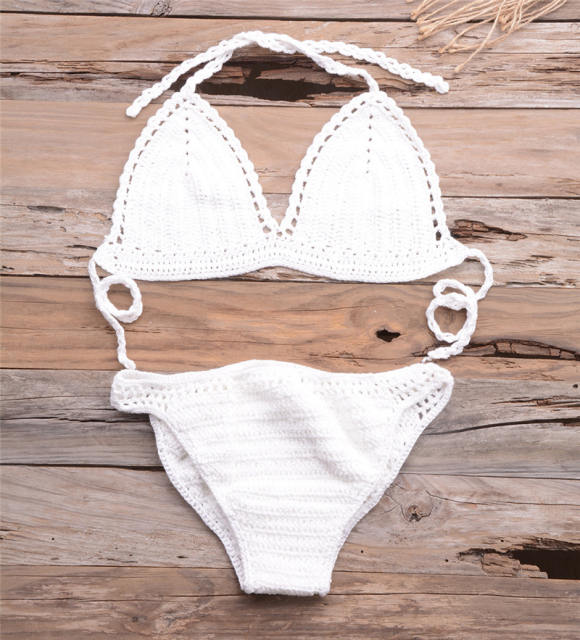 Blue Crochet Bikini Bra with Panties Knit Swimwear Women Beachwear PQ6904B