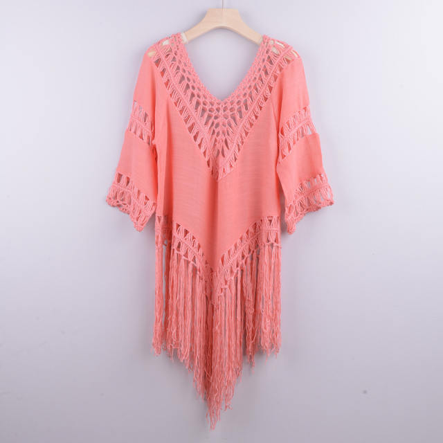Green Tassel Beach Dresses For Women Crochet Rushguard Swimwear PQB008