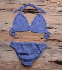 Blue Crochet Bikini Bra with Panties Knit Swimwear Women Beachwear PQ6904B