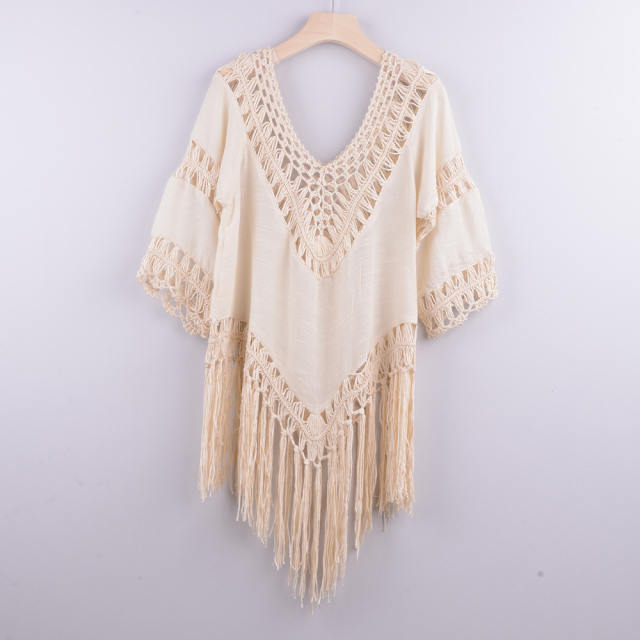 Green Tassel Beach Dresses For Women Crochet Rushguard Swimwear PQB008