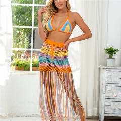 Colorful Tassel Beach Skirts For Women Crochet Bikini Bra Swimwear PQ8003