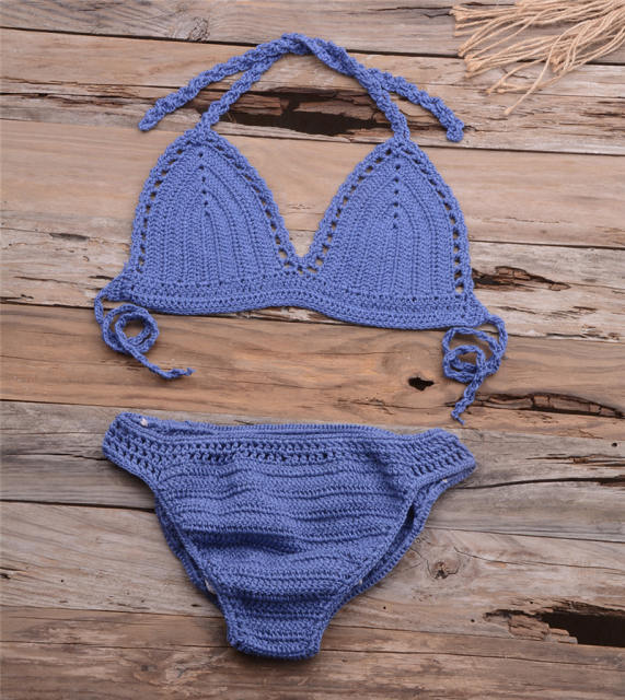 Khaki Crochet Bikini Bra with Panties Knit Swimwear Women Beachwear PQ6904A