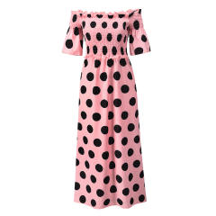 Short Sleeve Maxi Dresses For Women Polka Dot Boho Dress PQLQ074