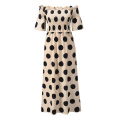 Short Sleeve Maxi Dresses For Women Polka Dot Boho Dress PQLQ074