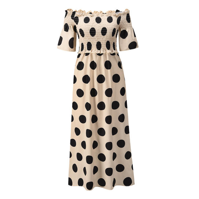 Short Sleeve Maxi Dresses For Women Polka Dot Boho Dress PQLQ074