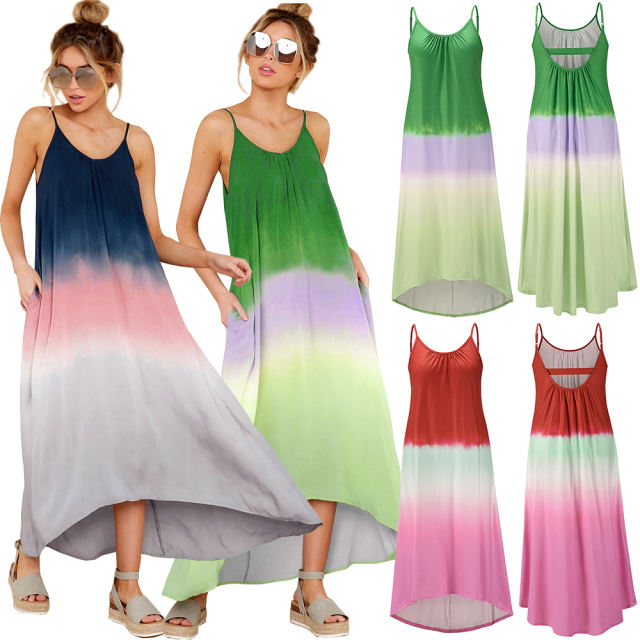 Striped Print Irregular Boho Dress Sleeveless Maxi Dresses PQLQ064