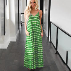 Red Spaghetti Strap Maxi Dresses For Women Tie Dyed Boho Dress PQLQ075A