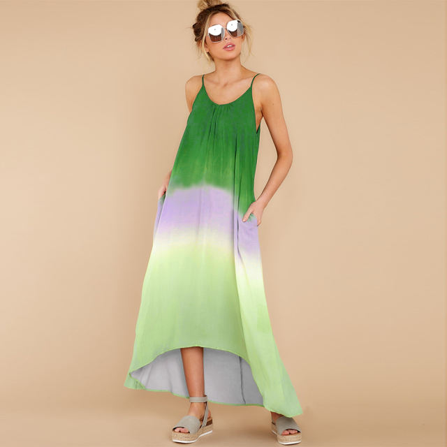 Striped Print Irregular Boho Dress Sleeveless Maxi Dresses PQLQ064