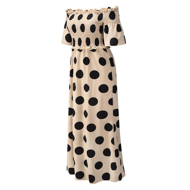 Short Sleeve Maxi Dresses For Women Polka Dot Boho Dress PQLQ074