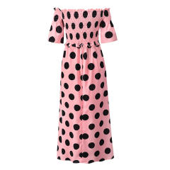 Short Sleeve Maxi Dresses For Women Polka Dot Boho Dress PQLQ074