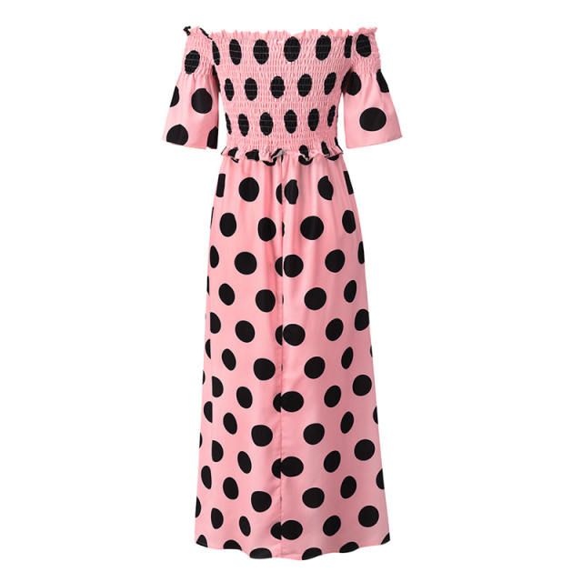 Short Sleeve Maxi Dresses For Women Polka Dot Boho Dress PQLQ074