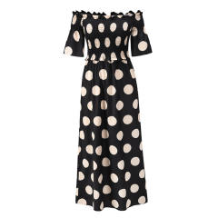Short Sleeve Maxi Dresses For Women Polka Dot Boho Dress PQLQ074