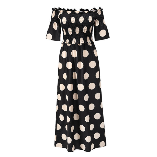Short Sleeve Maxi Dresses For Women Polka Dot Boho Dress PQLQ074
