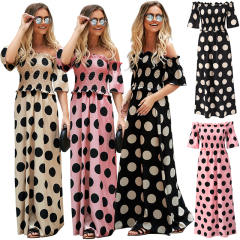 Short Sleeve Maxi Dresses For Women Polka Dot Boho Dress PQLQ074