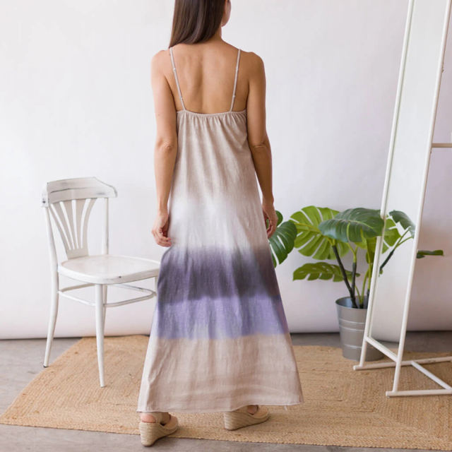Sleeveless Maxi Dresses Striped Print Irregular Boho Dress PQLQ065