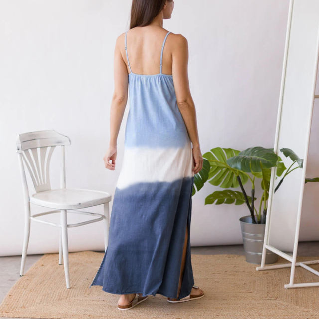 Sleeveless Maxi Dresses Striped Print Irregular Boho Dress PQLQ065