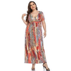 Summer Maxi Dresses For Women Leopard Printed Boho Dress PQLQ096A