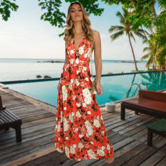 Green Spaghetti Strap Maxi Dresses Women Floral Printed Boho Dress PQLQ113D [OUT OF STOCK]