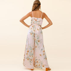 White Summer V-Neck Streetwear Wide Leg Jumpsuit For Women PQLQ109B