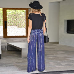 Blue Tie Dyed Wide Leg Pants For Women PQH2059B