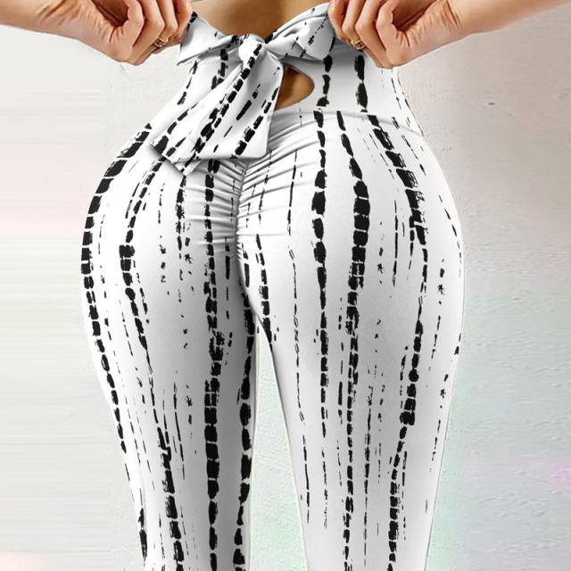 White Print Leggings Bubble Butt Yoga Outfits Women Activewear PQP1002C