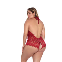 Red Sexy Teddies Lingerie Open Crotch Lace Bodysuit For Women PQ705B