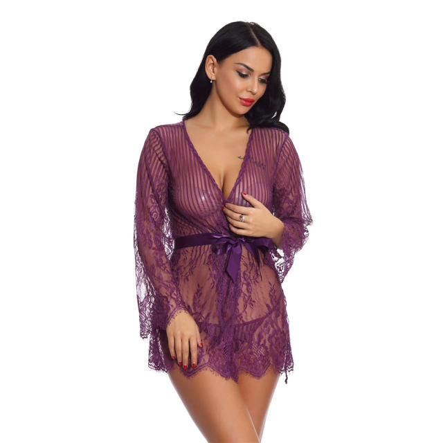 Pink Lace Nightdress Women Night Gown Sexy Robe Lingerie PQ3513B