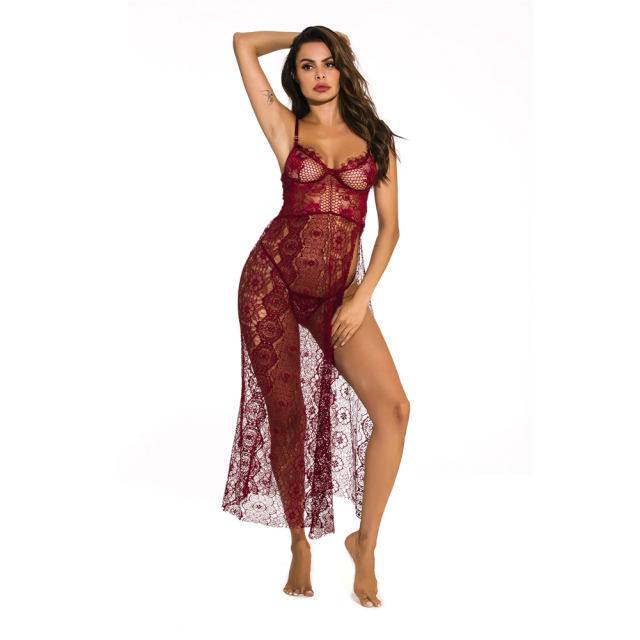 White Sexy Lace Night Dress Sheer Sleepwear For Women Lingerie PQ3822C