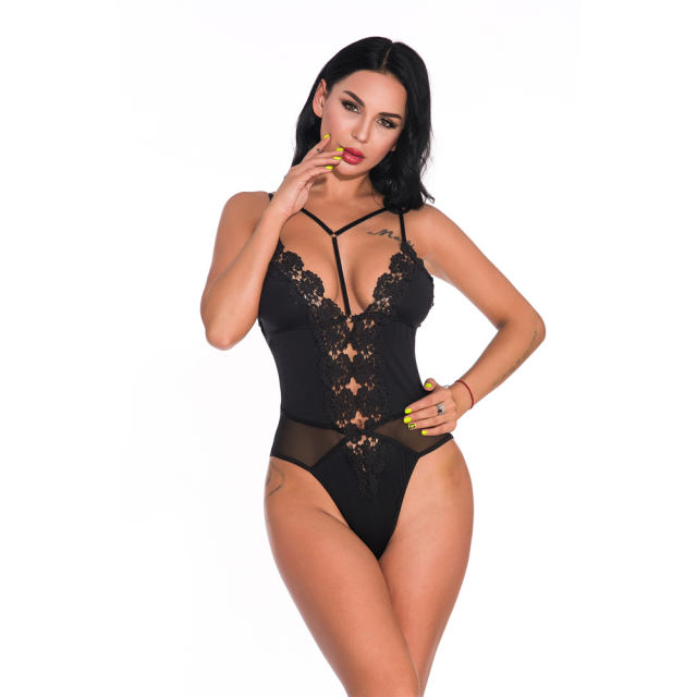 White V-neck Teddies Lingerie Sexy Slim Bodysuit For Women PQ3624C