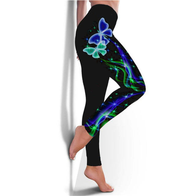 Butterfly Print Gym Pants High Waist Fitness Tights Yoga Leggings PQYR13
