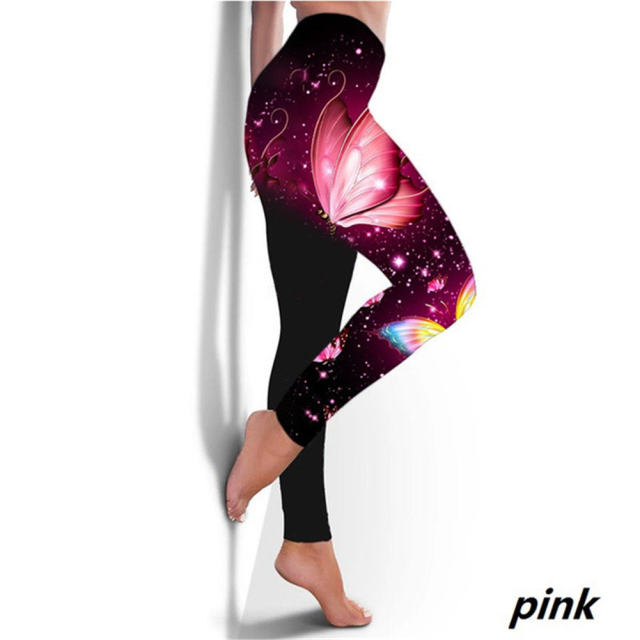 Butterfly Print Yoga Leggings Gym Pants High Waist Fitness Tights PQYR14