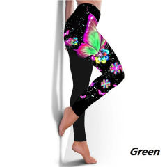 Butterfly Print Yoga Leggings Gym Pants High Waist Fitness Tights PQYR14