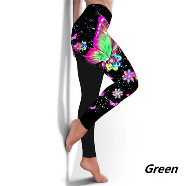 Butterfly Print Yoga Leggings Gym Pants High Waist Fitness Tights PQYR14