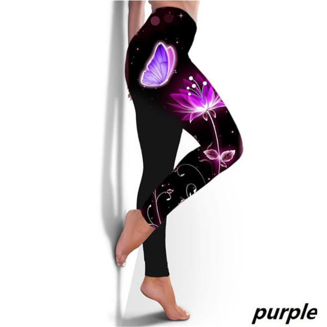 Butterfly Print Yoga Leggings Gym Pants High Waist Fitness Tights PQYR14
