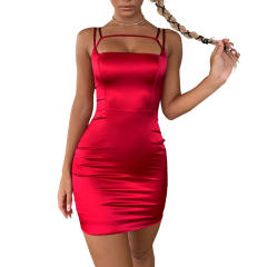Black Sexy Satin Night Club Dress Skinny Mini Dresses For Women PQ168310A