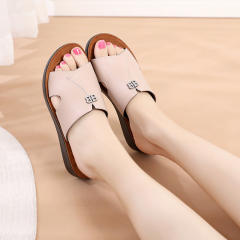 Black Wearable Shoes Foothold Women Summer Loafers Genuine Leather Slippers PQ909B