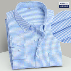 Men's Business Casual Shirt Long Sleeve Cotton Oxford Plaid Shirt PQNJF30