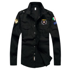 Black Long Sleeve Fashion Shirts For Men Solid Color Casual Tops PQ1618A