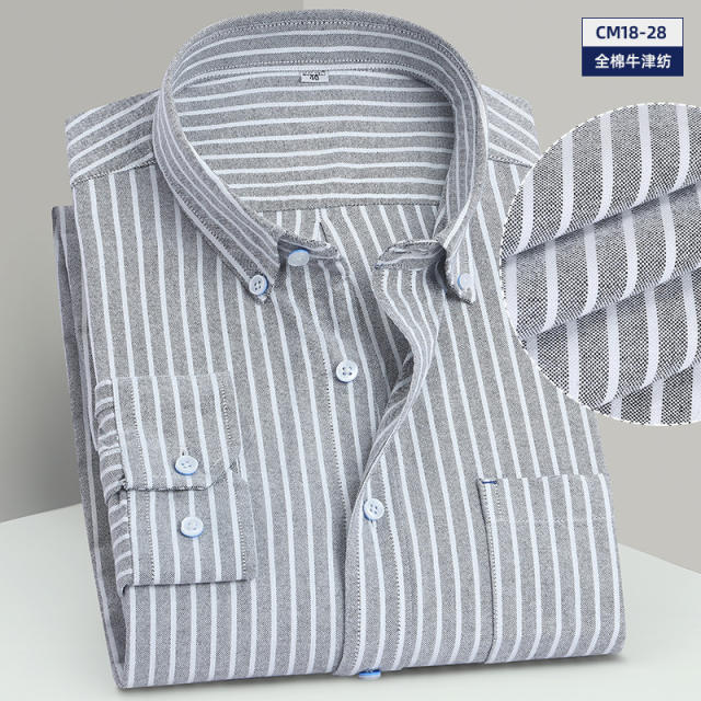 Men's Business Casual Long Sleeve Shirt Pure Cotton Oxford Plaid Shirt PQNJF18