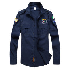 Dark Blue Long Sleeve Fashion Shirts For Men Solid Color Casual Tops PQ1618C