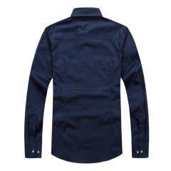 Dark Blue Long Sleeve Fashion Shirts For Men Solid Color Casual Tops PQ1618C