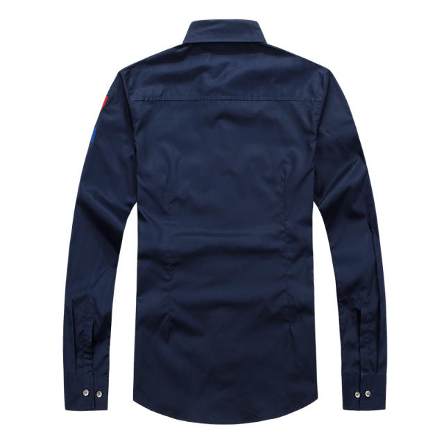 Dark Blue Long Sleeve Fashion Shirts For Men Solid Color Casual Tops PQ1618C