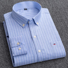 Men's Business Casual Long Sleeve Shirt Pure Cotton Oxford Plaid Shirt PQNJF11