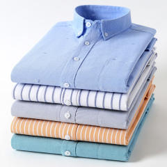 Men's Business Casual Long Sleeve Shirt Pure Cotton Oxford Plaid Shirt PQNJF18