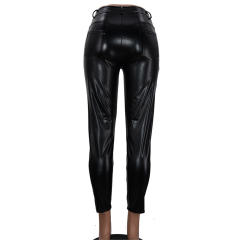 Black PU Hight Waist Trousers Sexy Slim Faux Leather Pants for Women PQYF077