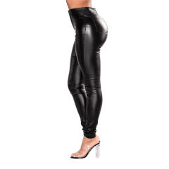 Black PU Hight Waist Trousers Sexy Slim Faux Leather Pants for Women PQYF077