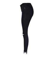 Black Fashion Denim Trousers with Lace Trim Sexy High Waist Jeans PQTOP322