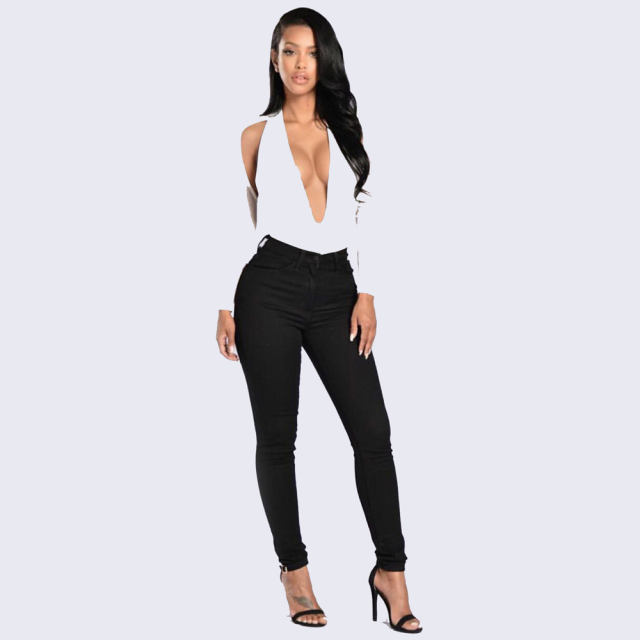 Black Fashion Skinny Denim Trousers Sexy High Waist Jeans PQ6616