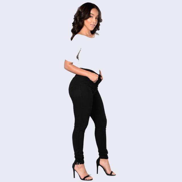 Black Fashion Skinny Denim Trousers Sexy High Waist Jeans PQ6616