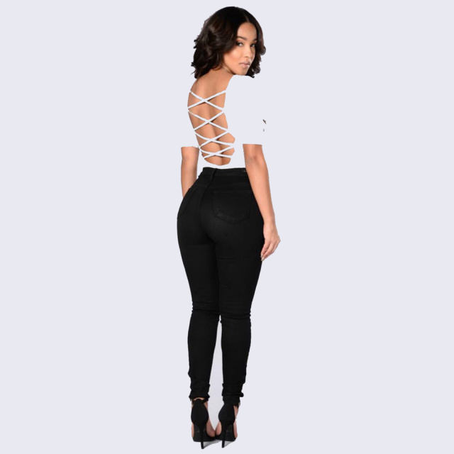 Black Fashion Skinny Denim Trousers Sexy High Waist Jeans PQ6616